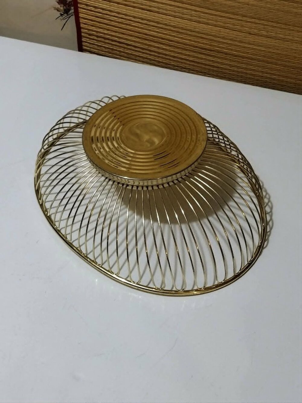 Mid-Century Modern Brass Gold Oval Metal Loop Wire Basket